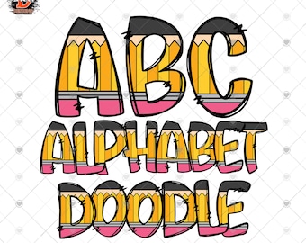 Penna klotter alfabet PNG: Skolbokstäver och siffror (digital nedladdning)