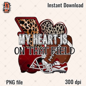 My heart is on that field PNG sublimation digital Download , Heart , leopard , cheetah , Sports for Mom , Love football , Commercial use