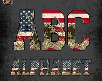 Patriotic Hunting Alphabet PNG: American Camo 4th of July (Digital Download)