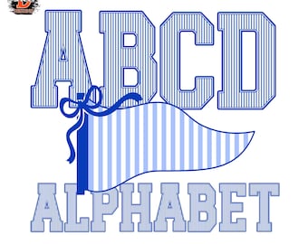 Royal Blue Stripes Varsity Alphabet Letters PNG, Football Sports, A–Z & 0–9, Baseball, Kids Font, Digital Download