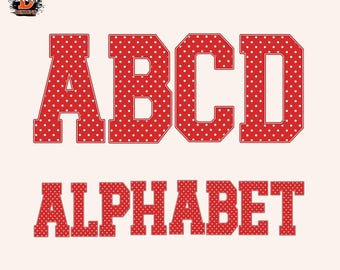 Red Polka Dots Alphabet PNG Letters A–Z & 0–9, Baseball Sports, Kids Font, Digital Download, Sublimation