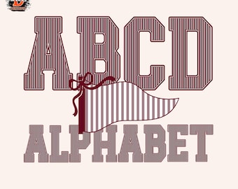 Stripes Maroon Letters PNG, Football Sports Alphabet Letters A–Z & 0–9, Baseball, Kids Font, Digital Download, Sublimation