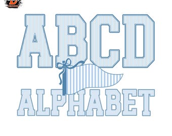 Stripes Blue Letters PNG, Football Sports Alphabet Letters A–Z & 0–9, Baseball, Kids Font, Digital Download, Sublimation