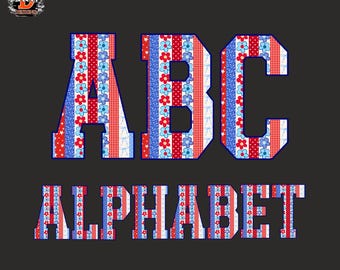 Patriotic Coquette American Alphabet PNG: Checkered USA, Bow Daisy Floral, Letters (Digital Download)