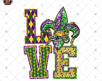 Mardi Gras Fleur De Lis PNG: Love Sequin Glitter Design (Digital Download)