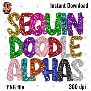 Digital Faux Sequin PNG Doodle Alphabets , 12 Pack Alphas Bundle ...