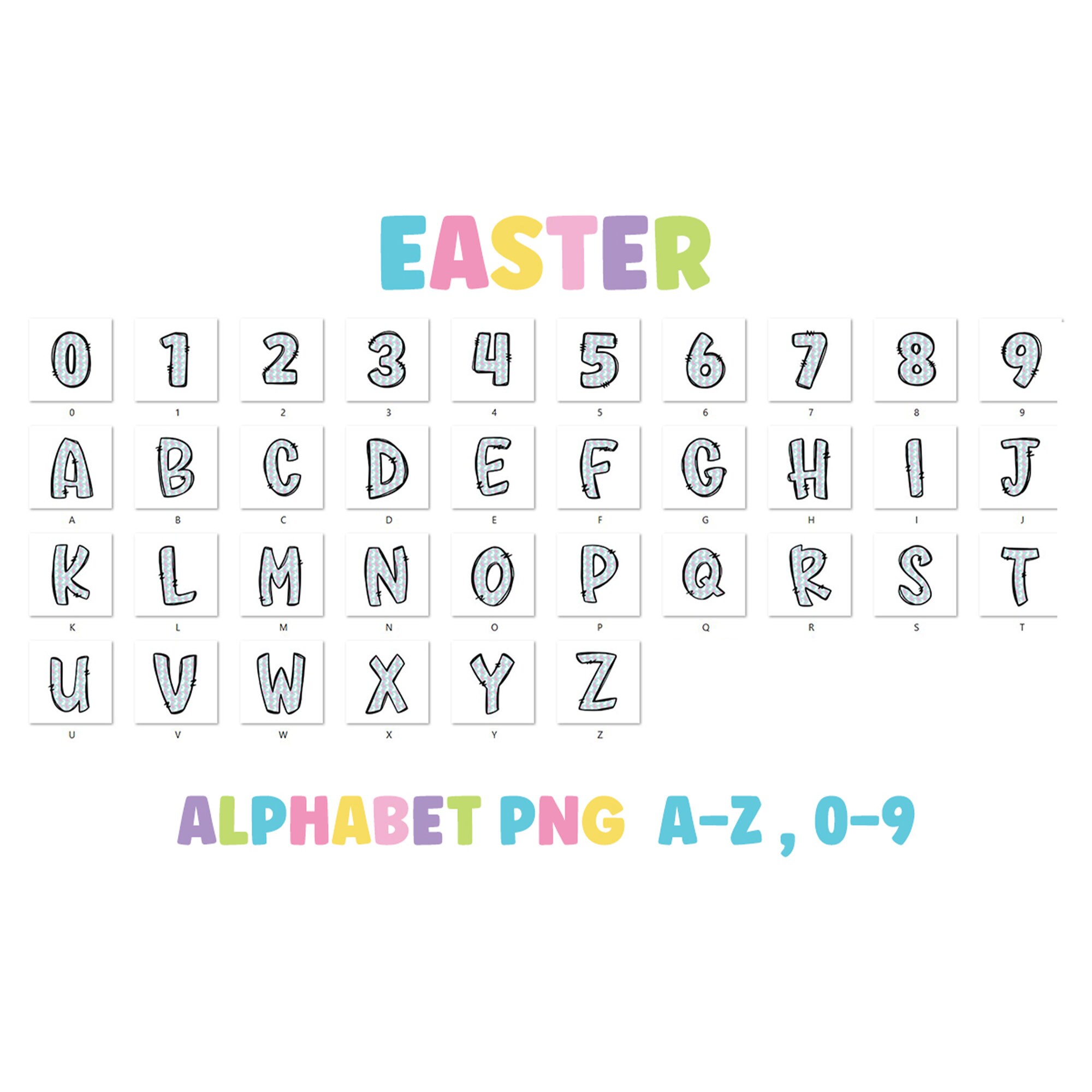 Easter Doodle Font PNG Bundle: Bunny Alphabet (digital Download) - Etsy