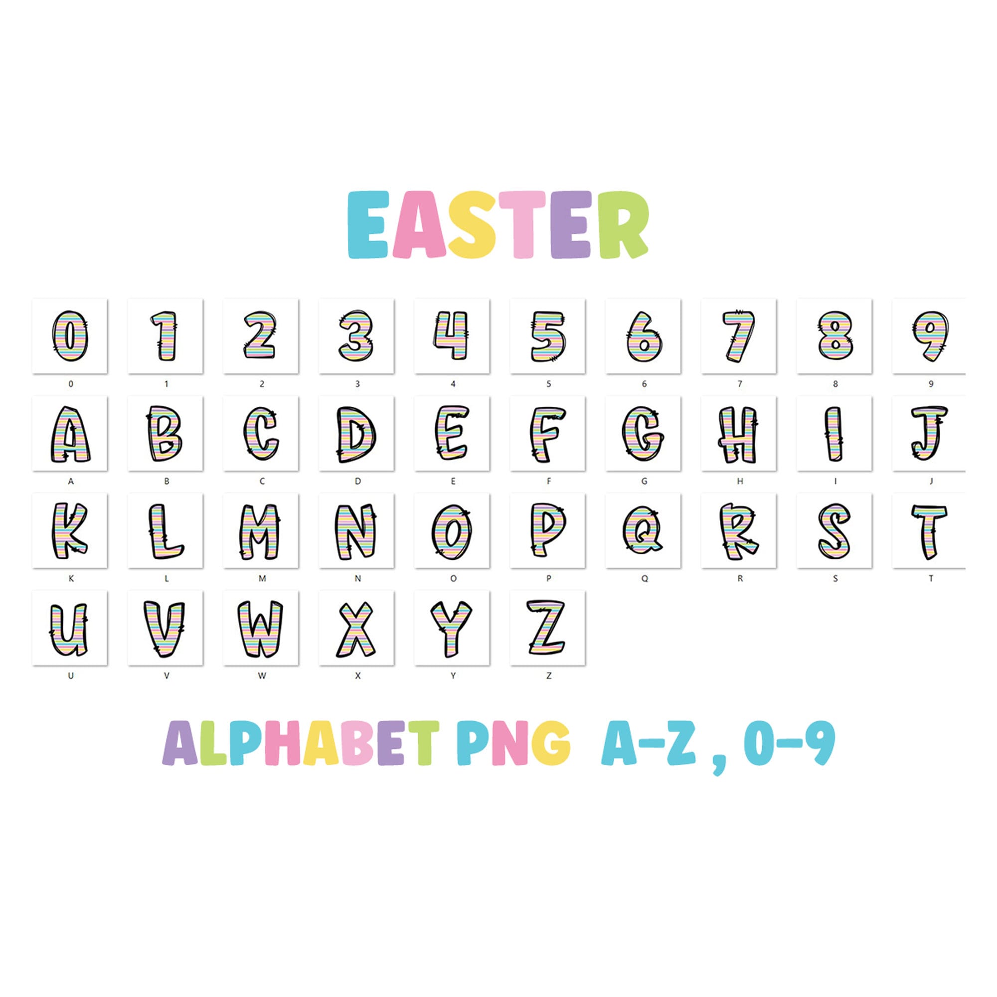 Easter Doodle Alphabet PNG Bundle: Bunny & Eggs (digital Download) - Etsy