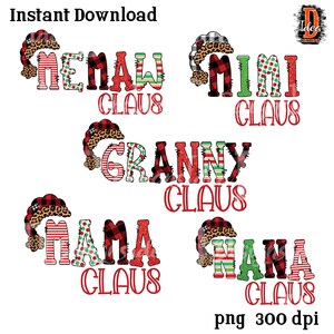 Mama,Mimi,Nana,Memaw,granny Claus sublimation digital design bundle png ,Leopard,buffalo plaid Christmas Heat transfer, holiday design