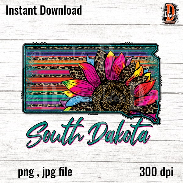 South Dakota serape Leopard tie dye sunflower Sublimation Designs PNG file ,Digital Download, Sublimation Download,Instant Download, State