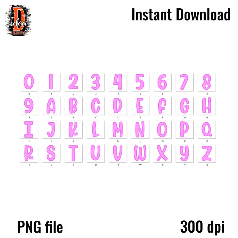 Bright Preppy Doodle Alphabet PNG: Neon Letters, Numbers (digital ...
