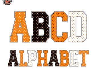Orange Polka Dots Alphabet PNG Letters A–Z & 0–9, Baseball Sports, Kids Font, Digital Download, Sublimation
