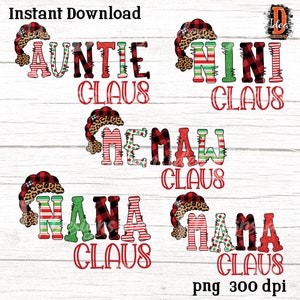 Mama,Nini,Nana,Memaw,Auntie Claus sublimation digital design bundle png ,Leopard,buffalo plaid Christmas Heat transfer, holiday design