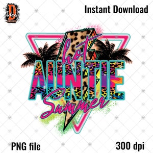 Hot Auntie Summer Lightning leopard PNG for Sublimation Or Print , Retro Sublimation , Summer, Beach Designs , Instant Digital Download
