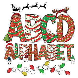 Christmas sprinkle Alphabet Doodle Letters & Numbers Sublimation PNG , Xmas Alpha Doodle , Supplies Clipart , Alpha Pack Digital Download