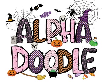 Halloween Doodle Letters & Numbers: Sublimation Clip Art PNG (Digital Download)