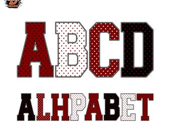 Maroon Polka Dots Alphabet PNG Letters, Baseball Sports, Kids Font, Digital Download, Sublimation
