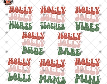 Holly Jolly Christmas Retro Sublimation Design Bundle (PNG File)