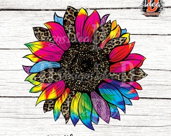 Tie dye Leopard Sunflower Sublimation Png,Colorful  Sunflower Sublimation Designs,Sunflower png,Digital Download, Sublimation Designs