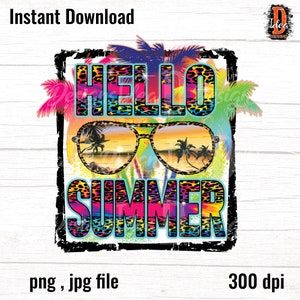 Hallo Sommer Sublimation Png, Designs Downloads, ich liebe Sommer PNG, Sommer-Design, Strand Png, bunte Leopard Sonnenbrille, digitaler Download