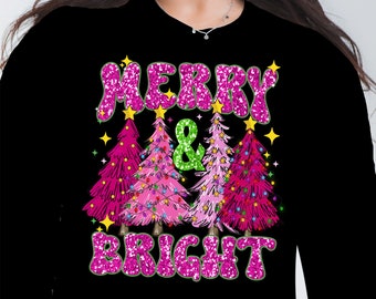 Pink Christmas Tree PNG: Merry & Bright Glitter Design (Digital Download)