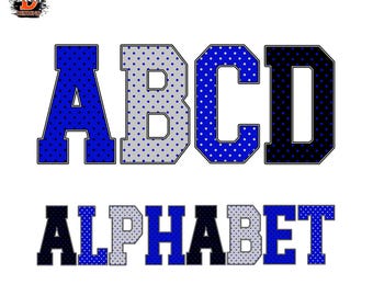 Blue and gray Polka Dots Alphabet PNG Letters, Baseball Sports, Kids Font, Digital Download, Sublimation