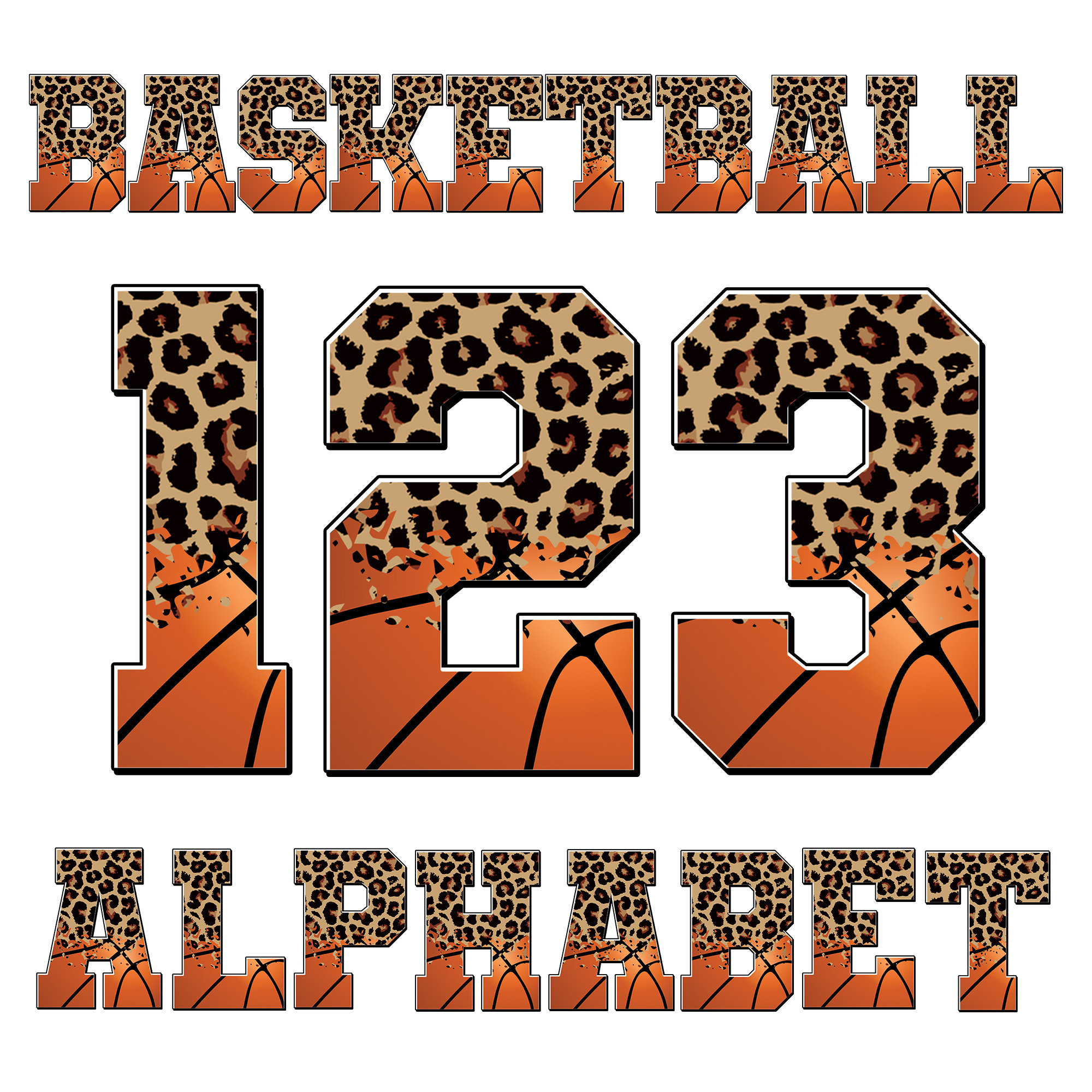 Basketball Leopard Alphabet PNG Bundle: Sports Doodle Font (Digital Download)