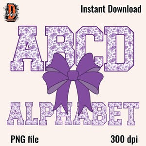 Conjunto de letras e números do alfabeto de aquarela de arco de toile roxo, flor floral Alpha PNG, sublimação digital, download instantâneo