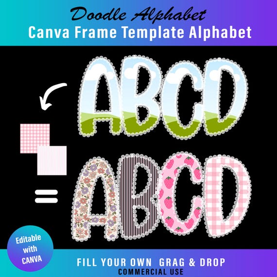 Lace Alphabet Letter Frames Canva Template: Drag & Drop Photos (Digital Download)