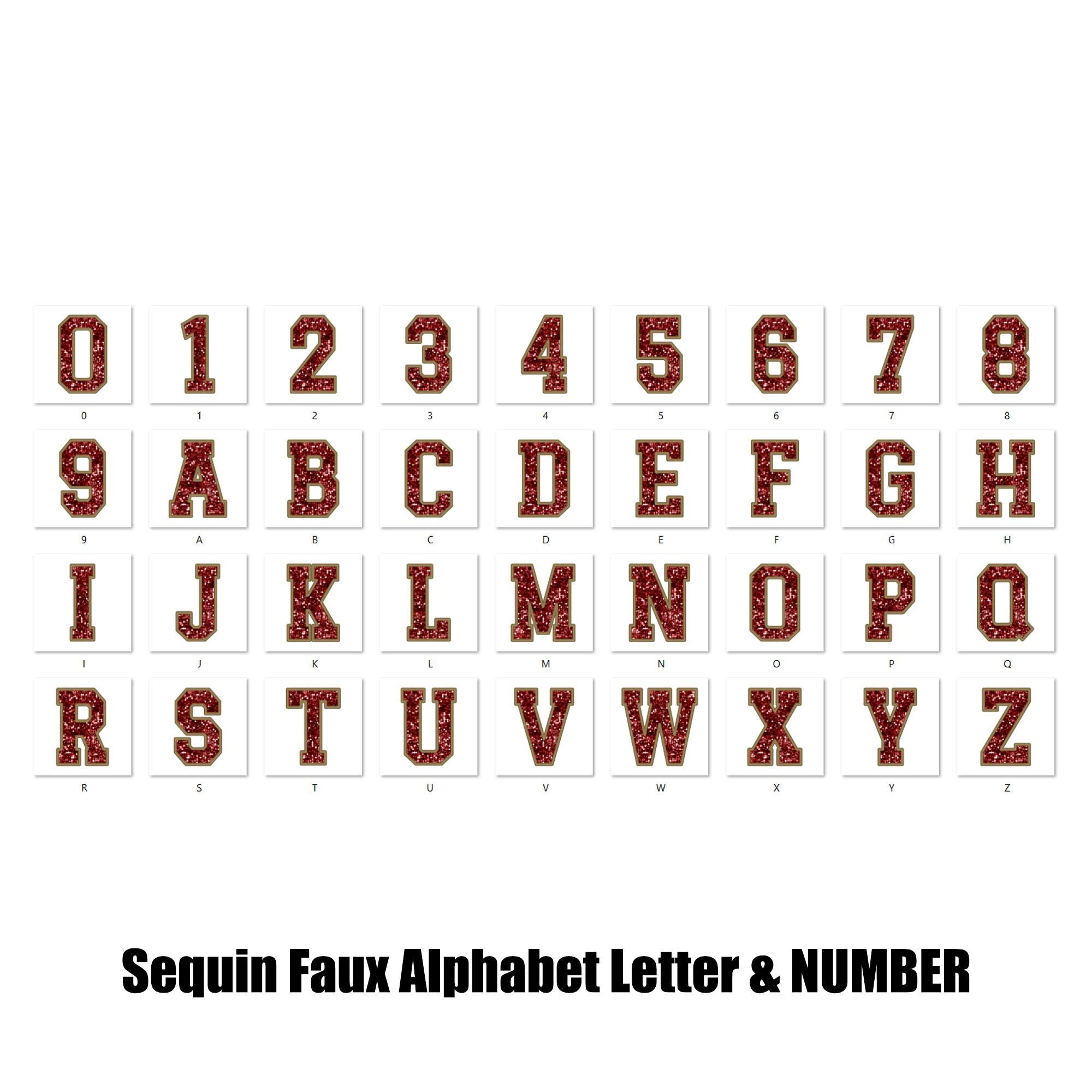 Maroon Sequin Alphabet & Number Clipart: Embroidered Gold Outline ...