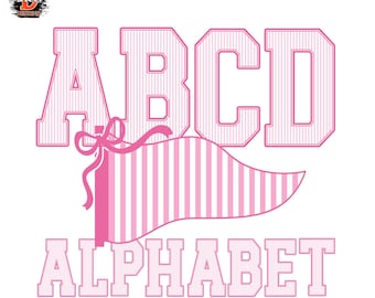 Stripes Pink Letters PNG, Football Sports Alphabet Letters A–Z & 0–9, Baseball, Kids Font, Digital Download, Sublimation