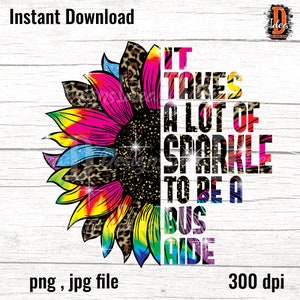 Bus Aide Sunflower Leopard PNG: Colorful Sparkle Design (Digital Download)