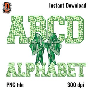 Letras y números del alfabeto de tréboles, tréboles de acuarela, conjunto de letras y números, sublimación digital alfa de flores florales png, descarga instantánea