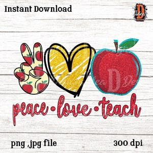 Peace Love Teach PNG: Apfel Lehrer Sublimation (Digitaler Download)