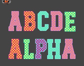 Neon Checkered Alphabet & Numbers PNG: Teacher Back to School PNG (Digital Download)