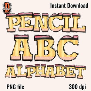 Pencil Alphabet PNG: School Doodle Letters & Numbers (Digital Download)