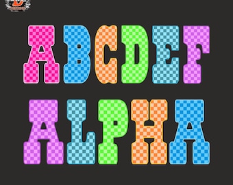 Neon Checkered Alphabet & Numbers PNG: Teacher Back to School PNG (Digital Download)