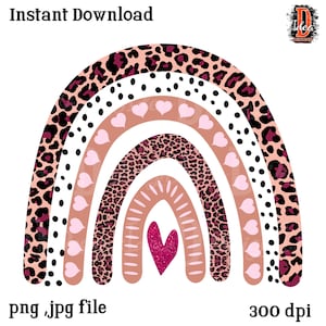 Rainbow sublimation PNG file,pastal Rainbow Clipart download,Instant Download,Modern Rainbow Clip Art,glitter Leopard Rainbow,pink Cheetah