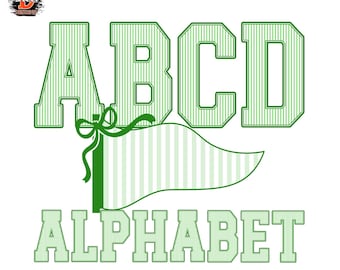 Green Stripes Varsity Alphabet Letters PNG, Football Sports, A–Z & 0–9, Baseball, Kids Font, Digital Download