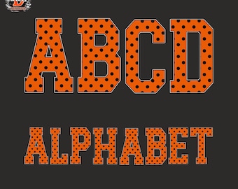 Orange Polka Dots Alphabet PNG Letters A–Z & 0–9, Baseball Sports, Kids Font, Digital Download, Sublimation