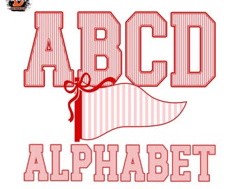 Cardinal red Stripes Varsity Alphabet Letters PNG, Football Sports, A–Z & 0–9, Baseball, Kids Font, Digital Download