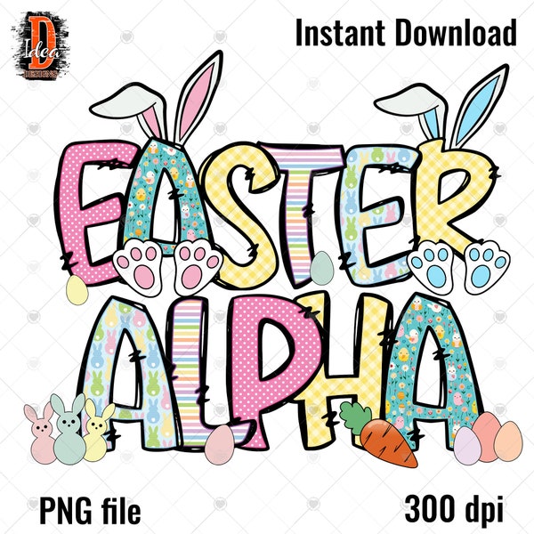 Easter Alphabet doodle Letters PNG Bundle ,Bunny , Easter Eggs clipart , Alpha Bundle & Accessories , Sublimation Alpha Set , Commercial Use