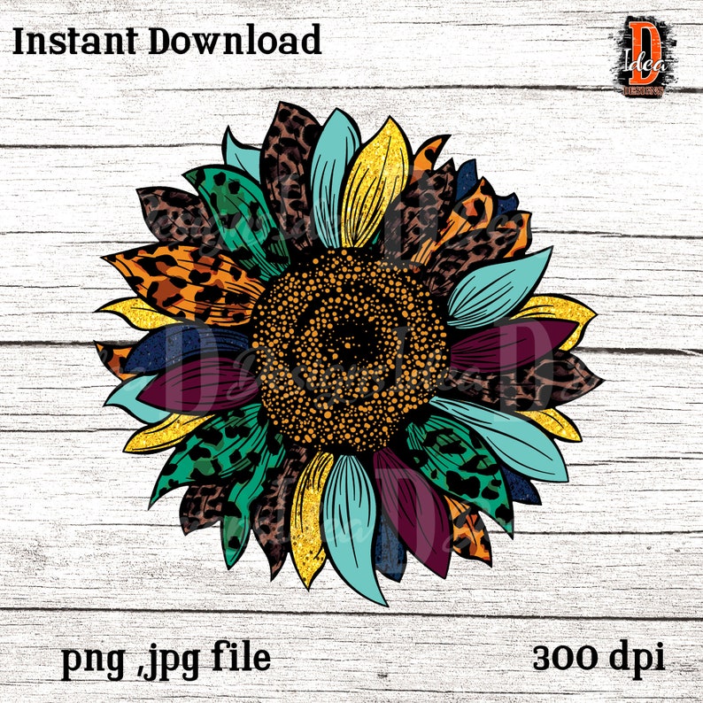Download Fall Leopard Sunflower sublimation PNG file waterslide | Etsy