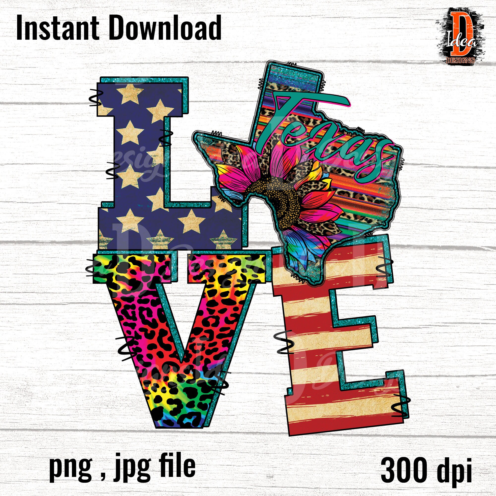 PNG TX Texas Leopard Heart Sublimation Design Digital Download Tie Dye