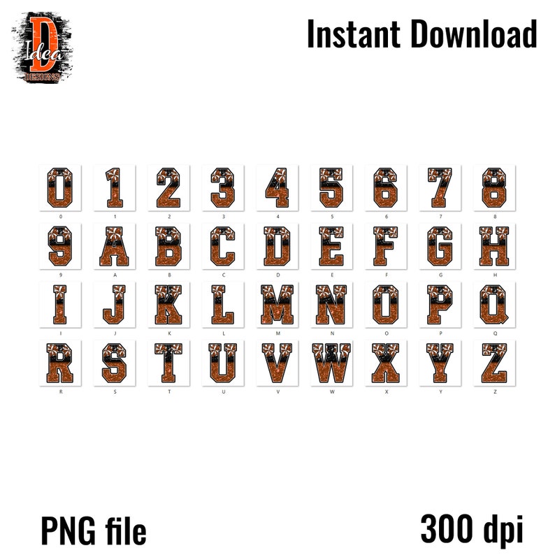 Cheer Letters PNG Bundle: Orange & Black Glitter Alphabet (digital ...