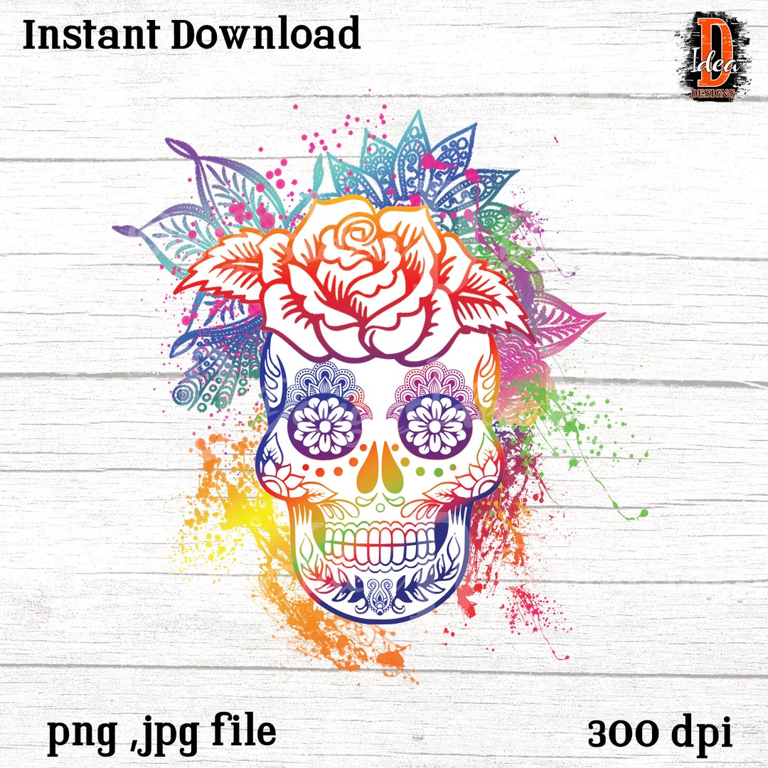 Colorful Skull Png, Digital Download, Colorful Sugar Skull Png, File ...