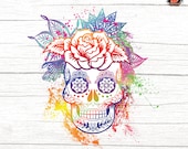 Colorful skull png, digital download, colorful sugar skull png, file digital download , skull png, Sublimation Design, Instant Download