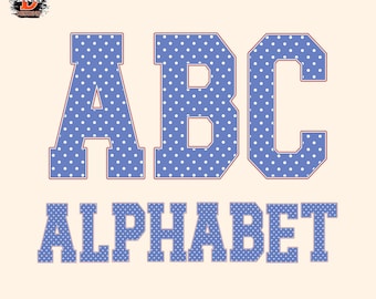 Red White Blue Polka Dots Alphabet PNG Letters A–Z & 0–9, Baseball Sports, Kids Font, Digital Download, Sublimation