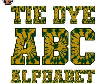 Tie Dye Alphabet Letters PNG: Dark Green and Gold (Digital Download)
