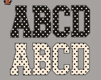 Polka Dots Alphabet PNG Letters A–Z & 0–9, Black and White, Baseball Sports, Kids Font, Digital Download, Sublimation